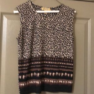 Rafael, Pleat Pleat brown and beige patterned top.